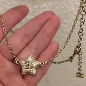 Vintage Silver Chanel Opalescent Star Necklace with Crystal CC Inlay